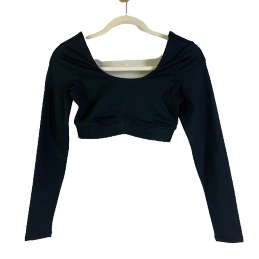 GOOD AMERICAN Black Long Sleeve Crop Top‎